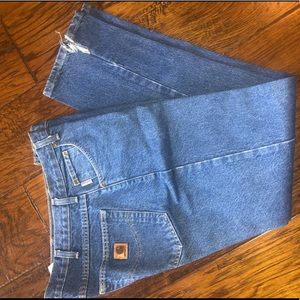 CARHARTT MENS DENIM JEANS 36x32 INNER BOTTOM HEM CUT AT SEAM SEE PICS WORKPANTS